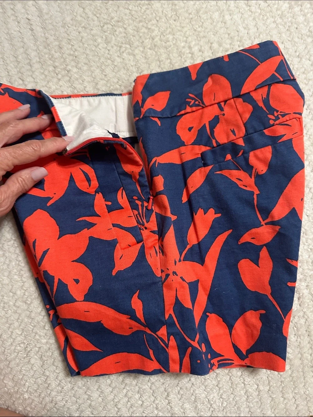 J. Crew Navy and Deep Bright Orange  Floral High-Waist Shorts size 0